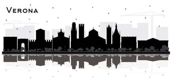 Verona Italy City Skyline Silhouette Black Buildings Reflections Isolated White — Stock Vector