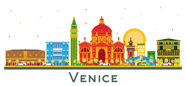 ヴェネツィアイタリア白に隔離された色の建物と都市スカイライン ベクトルイラスト 歴史的建築物とビジネス旅行や観光の概念 ランドマークとヴェネツィアの都市景観 — ストックベクタ