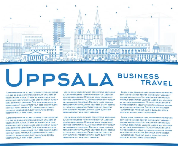 Outline Uppsala Svezia City Skyline Con Edifici Blu Spazio Copia — Vettoriale Stock