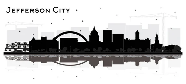 Jefferson City Missouri Skyline Silhouette Con Edificios Negros Reflexiones Aisladas — Vector de stock