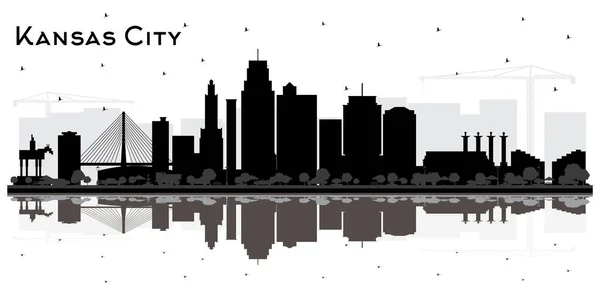 Kansas City Missouri Skyline Silhouette Siyah Binalar Beyaz Yansımalar Vektör — Stok Vektör