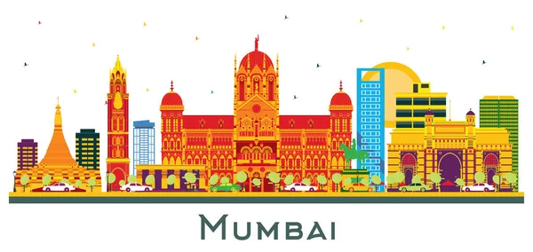 Mumbai Índia City Skyline Com Edifícios Coloridos Isolados Branco Ilustração —  Vetores de Stock