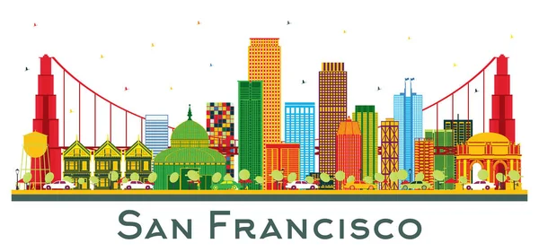 San Francisco Usa City Skyline Met Kleurengebouwen Geïsoleerd Wit Vector — Stockvector