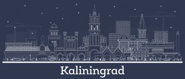 Kaliningrad Rusya Şehri Beyaz Binalarla Skyline 'ı özetleyin. Vektör İllüstrasyonu. Tarihi Mimariyle İş Seyahati ve Turizm Konsepti. Tarihi Simgeli Kaliningrad Şehir Manzarası.