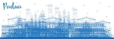 Mavi Binalar ile Anahat Padua İtalya Şehir Skyline. Vektör İllüstrasyon. Tarihi Mimari ile İş Seyahati ve Konsept. Landmarks ile Padua Cityscape.