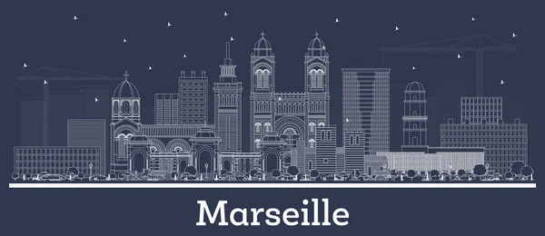 Esquema Marsella Francia Ciudad Skyline Con Edificios Blancos Ilustración Vectorial — Vector de stock
