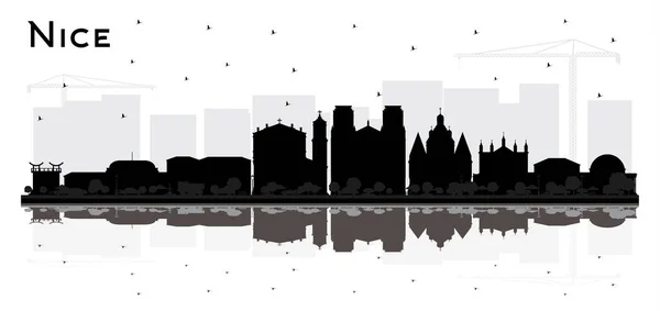 Nice France City Skyline Silhouette Mit Schwarzen Gebäuden Und Spiegelungen — Stockvektor