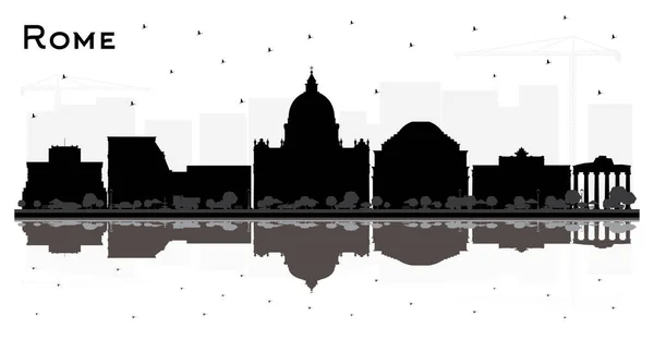 ローマイタリア白に隔離された黒の建物と反射と都市スカイラインシルエット ベクトルイラスト 歴史的建造物の概念 ランドマークとローマの都市景観 — ストックベクタ
