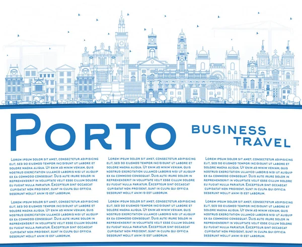 Outline Porto Portugal City Skyline Con Edifici Blu Spazio Copia — Vettoriale Stock
