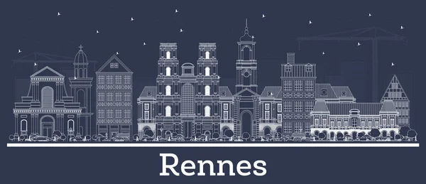 Esquema Rennes France City Skyline Con Edificios Blancos Ilustración Vectorial — Vector de stock