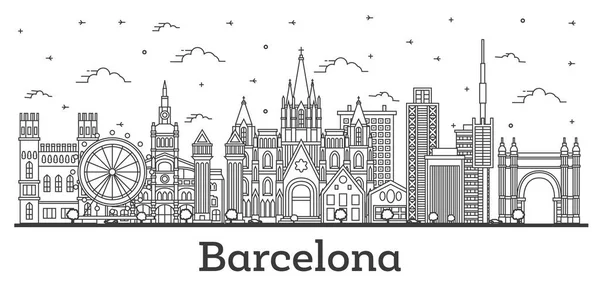 Umriss Barcelona Spanien City Skyline Mit Historischen Gebäuden Isoliert Auf — Stockvektor