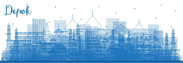 Zarys Depok Indonezja Panoramę Miasta Niebieskimi Budynkami Ilustracja Wektorowa Podróże — Wektor stockowy