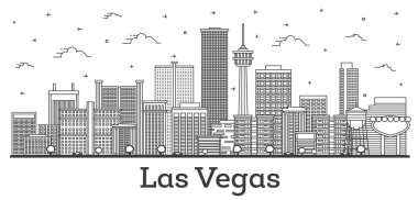 Ana hatları Las Vegas Nevada City Skyline Modern Binalar White 'da izole edilmiş. Vektör İllüstrasyonu. Las Vegas ABD Şehir Simgeleriyle.