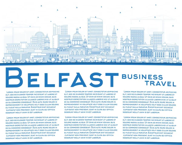 Delinear Belfast Northern Ireland City Skyline Con Edificios Azules Espacio — Vector de stock