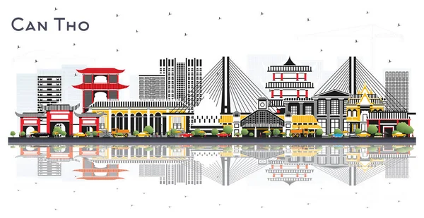 Can Tho Vietnam City Skyline Gray Buildings Reflections Isolated White — 스톡 벡터