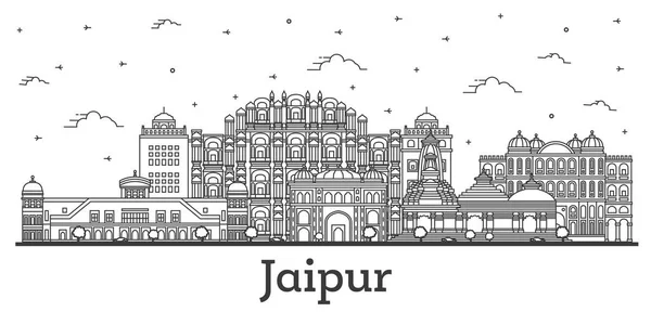 Delineie Jaipur Índia City Skyline Com Edifícios Históricos Isolados Branco — Vetor de Stock