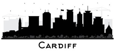 Cardiff Wales City Skyline silueti ve White 'ta izole edilmiş siyah binalar. Vektör İllüstrasyonu. Cardiff UK City 'nin simgeleriyle. Tarihi Mimariyle İş Seyahati ve Turizm Konsepti.