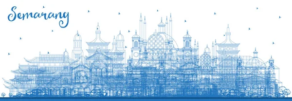 Overzicht Semarang Indonesia City Skyline Met Blauwe Gebouwen Vector Illustratie — Stockvector