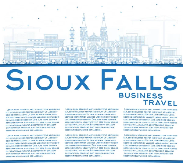 Vázlat Sioux Falls Dél Dakota City Skyline Kék Épületek Fénymásolás — Stock Vector