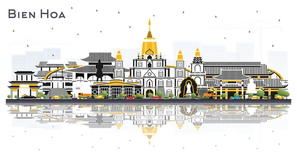 Bien Hoa Vietnam City Skyline Gray Buildings Reflections Isolated White — 스톡 벡터