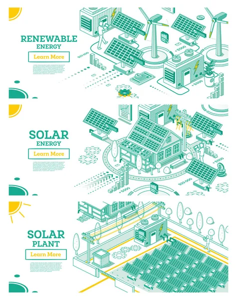 Concepto Isométrico Energía Verde Renovable Aislado Sobre Fondo Blanco Paneles —  Fotos de Stock