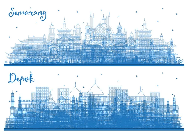 Наброски Депок Семаранг Indonesia City Skyline Set Синими Зданиями Деловые — стоковое фото