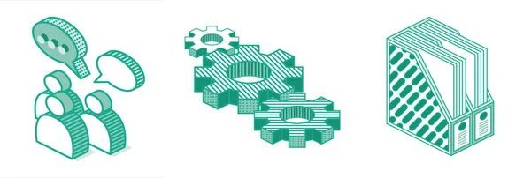 Three Gears Isolated White Teamwork Concept Outline Isometric Icon Infographic — Stock Photo, Image