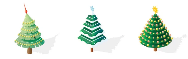 Albero Natale Isometrico Con Stelle Illustrazione Icona Isolata White Felice — Foto Stock