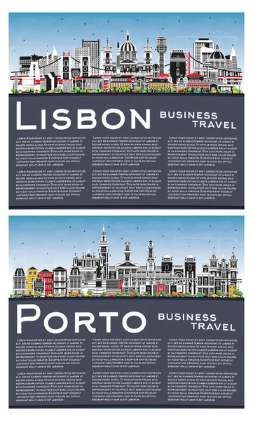 Porto Lisabon Portugalsko City Skyline Set Barevnými Budovami Modrým Nebem — Stock fotografie