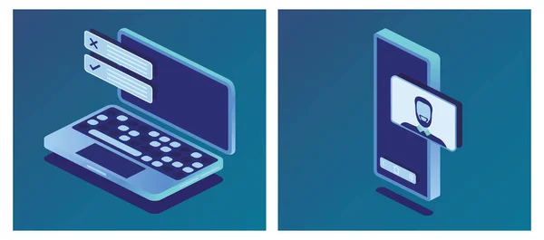 Smartphone Laptop Ikona Modrých Barvách Ilustrace Izometrický Sešit — Stock fotografie