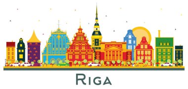 Riga Latvia City Skyline with Color Buildings Isolated on White. Vector Illustration. Business Travel and Tourism Concept with Historic Architecture. Riga Cityscape with Landmarks.