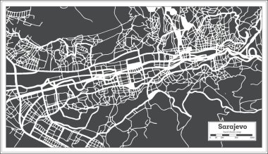 Sarajevo Bosnia and Herzegovina City Map in Black and White Color in Retro Style. Outline Map. Vector Illustration.