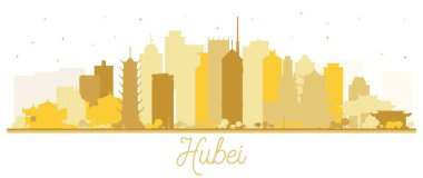 Hubei Province in China. City Skyline Silhouette with Golden Buildings Isolated on White. Vector Illustration. Concept with Historic Architecture. Hubei Cityscape with Landmarks. Wuhan. Xiaogan.