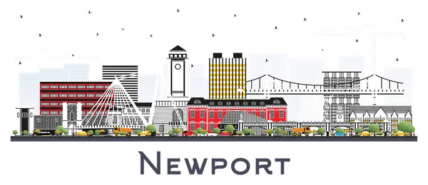 Newport Wales City Skyline Color Buildings Isolated White Vector Illustration — Stockvector