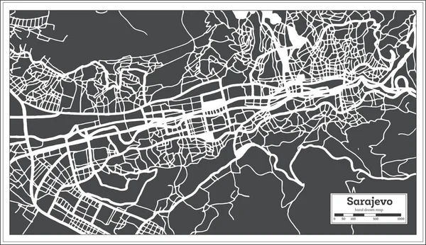 Список Міст Сараєва City Map Black White Color Retro Style — стоковий вектор