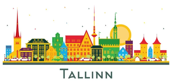 Tallinn Estonia City Skyline Com Edifícios Coloridos Isolados Branco Ilustração —  Vetores de Stock