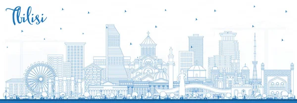 Очертания Тбилиси Грузия Город Skyline Голубыми Зданиями Векторная Иллюстрация Тбилисский — стоковый вектор