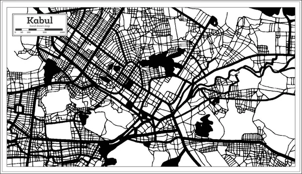 Kabul Afganistán Mapa Ciudad Blanco Negro Color Estilo Retro Mapa — Vector de stock