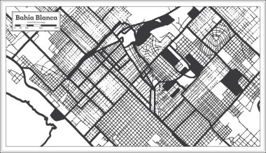 Bahia Blanca Argentina City Map in Black and White Color in Retro Style Isolated on White. Outline Map. Vector Illustration.