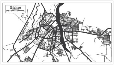 Biskra Algeria City Map in Retro Style in Black and White Color. Outline Map. Vector Illustration.