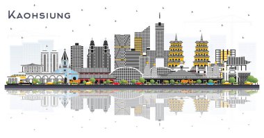 Kaohsiung Taiwan City Skyline with Gray Buildings and Reflections Isolated on White. Vector Illustration. Tourism Concept with Historic Architecture. Kaohsiung China Cityscape with Landmarks.