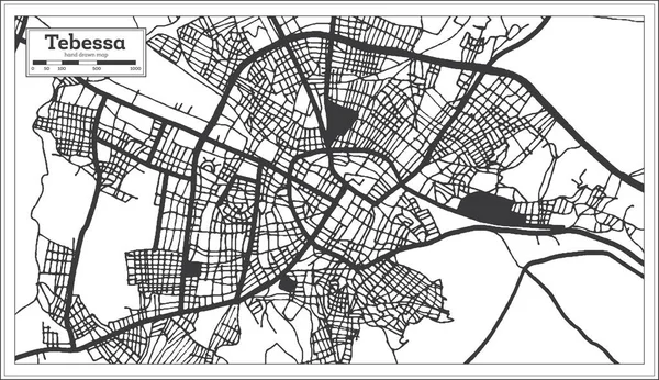 Tebessa Algeria City Map Retro Style Black White Color Outline — Stock Vector