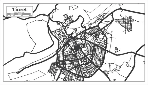 Tiaret Algeria City Map Retro Style Black White Color Outline — Stock Vector