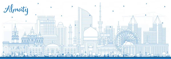 Outline Almaty Kazakhstan City Skyline Blue Buildings Vector Illustration Almaty — ストックベクタ