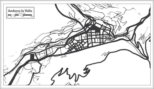 Andorra Vella City Map Black White Color Retro Style Isolated — стоковий вектор