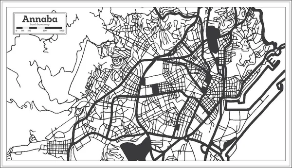Annaba Algeria City Map Retro Style Black White Color Outline — Stock Vector
