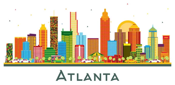 Atlanta Georgia Usa City Skyline Renkli Binalar Mavi Gökyüzü Beyazlar — Stok Vektör