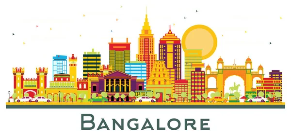 Bangalore India City Skyline Color Buildings Isolated White Vector Illustration —  Vetores de Stock