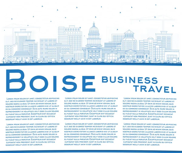 Outline Boise Idaho City Skyline Blue Buildings Copy Space Vector — Stockvector