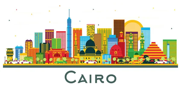 Cairo Egypt City Skyline Color Buildings Blue Sky Isolated White — стоковий вектор